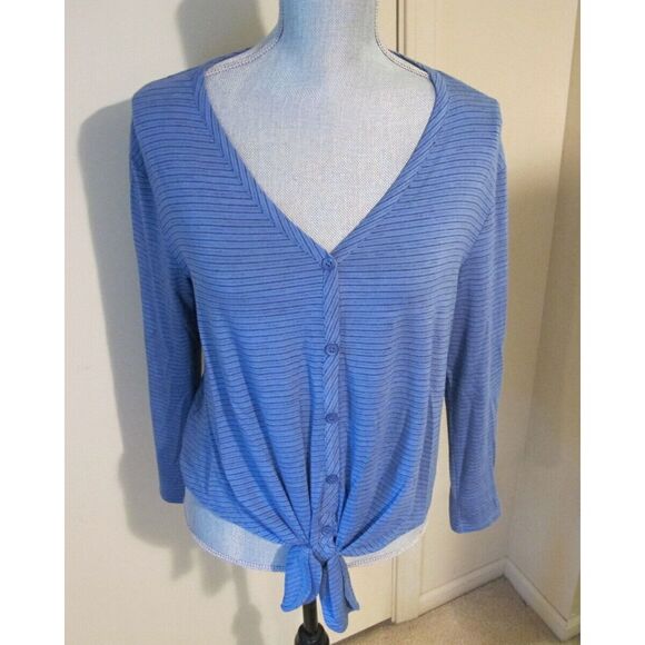 everleigh Tops - Women's Small EVERLEIGH Striped Button Front Tie Long Sleeve Top - NWT‎